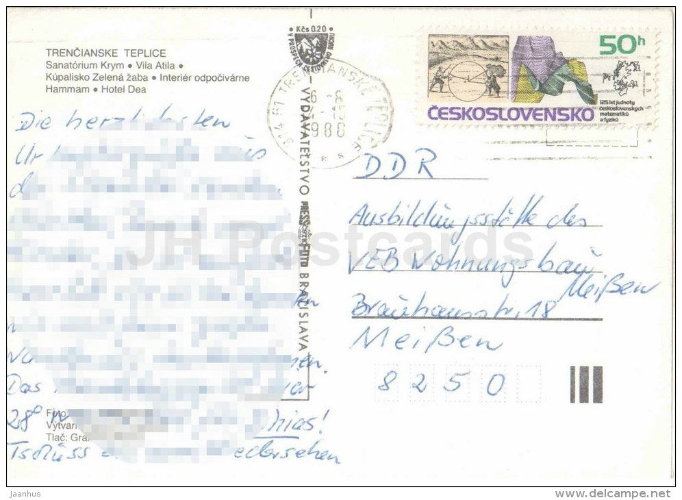 Trencianske Teplice - sanatorium Krym - villa Atila - Green Frog swimming pool - Czechoslovakia - Slovakia - used 1988 - JH Postcards