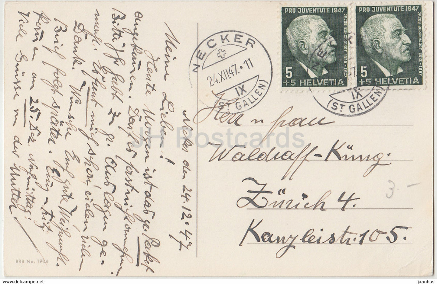 Christmas Greeting Card - Frohliche Weihnachten - winter nature - BRB 1904 - old postcard - 1947 - Germany - used