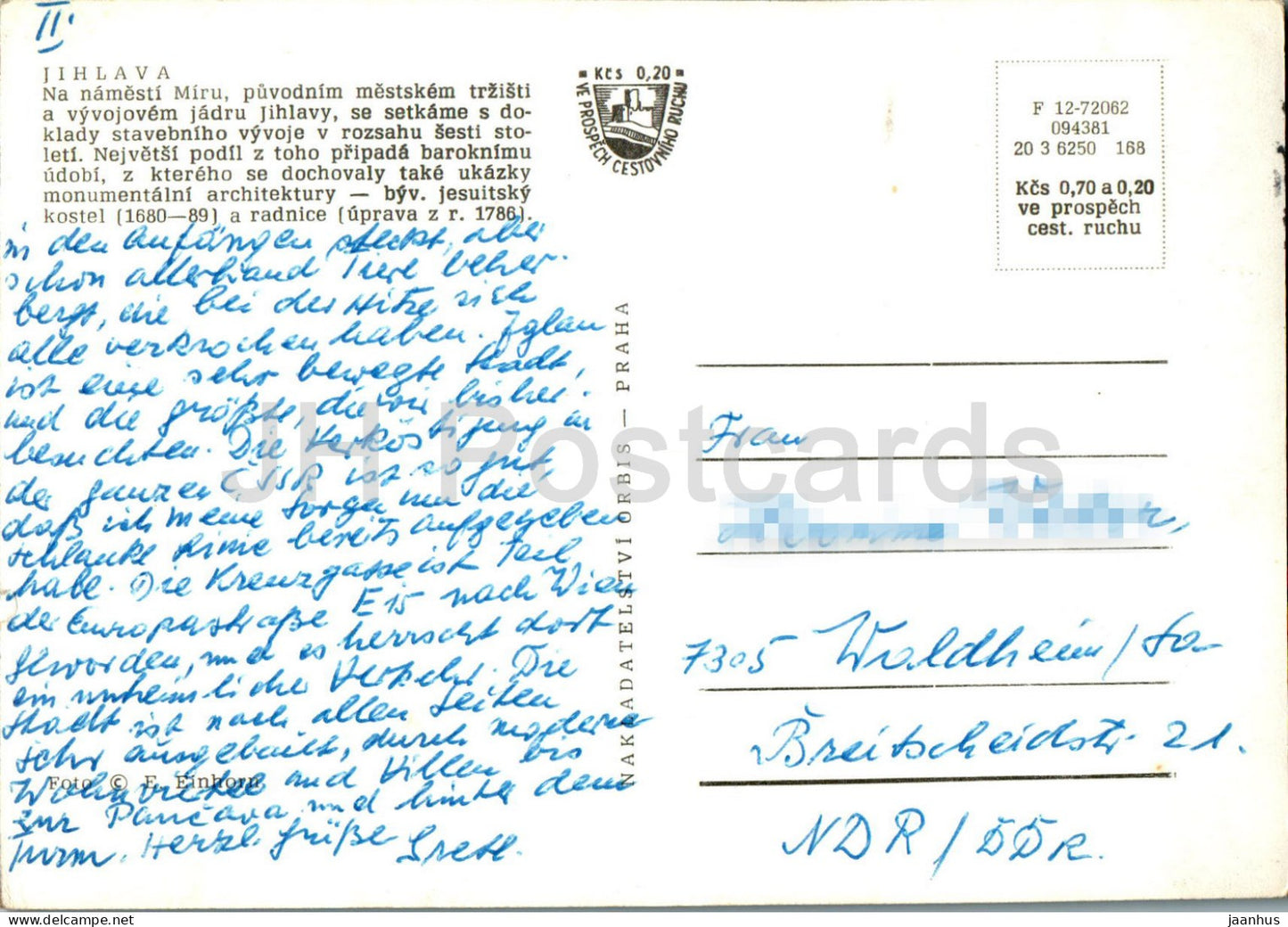 Jihlava - Namesti Miru - Peace square - Czech Repubic - Czechoslovakia - used