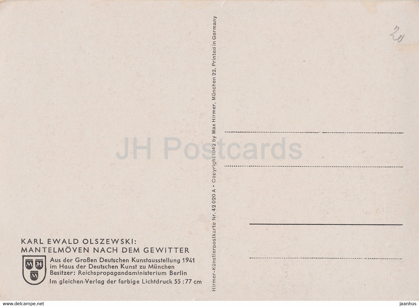 Gemälde von Karl Ewald Olszewski – Mantelmoven nach dem Gewitter – Möwe – Vögel – Deutsche Kunst – Deutschland – unbenutzt