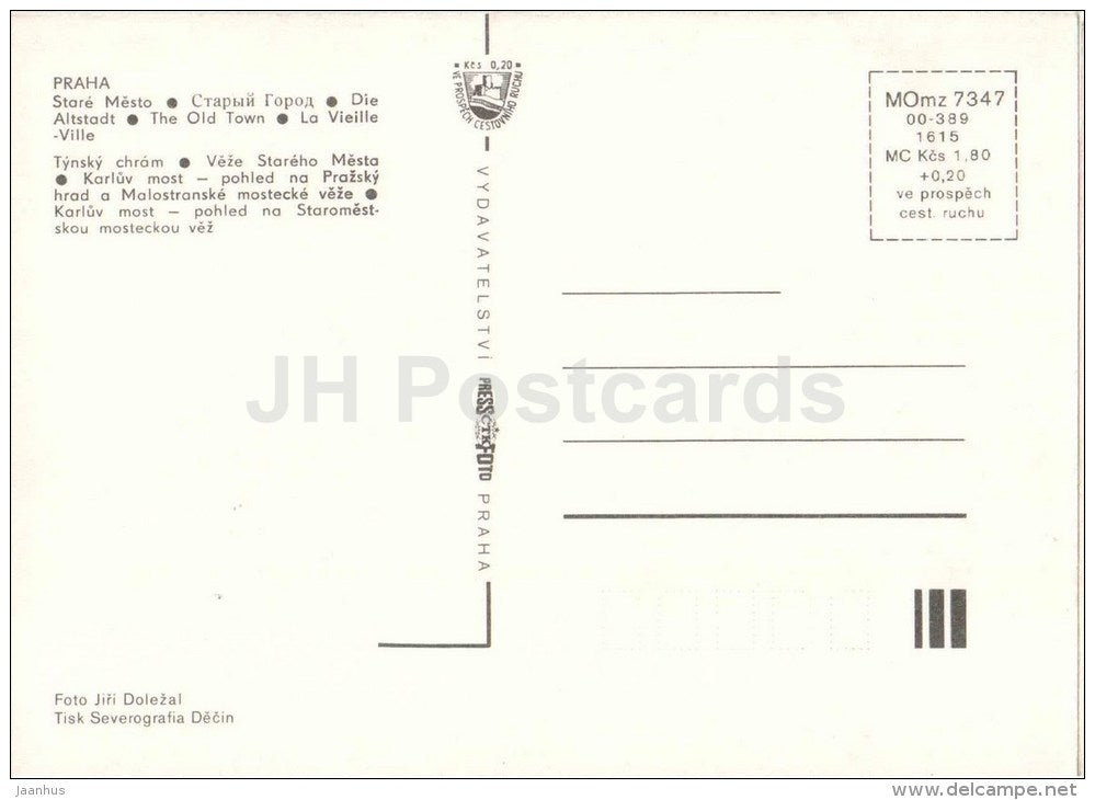 Stare Mesto - Charles Bridge - Old Town - Tyn Church - Praha - Prague - Czechoslovakia - Czech - unused - JH Postcards