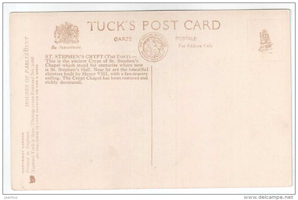 St. Stephen`s Crypt - Houses of Parliament - England - UK - old postcard - unused - JH Postcards