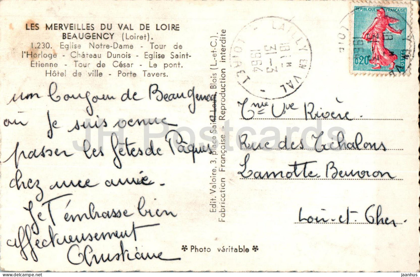 Souvenir de Beaugency - Eglise Notre Dame - Tour de l'Horloge - Château Dunois - Tour de César - 1964 - France - occasion