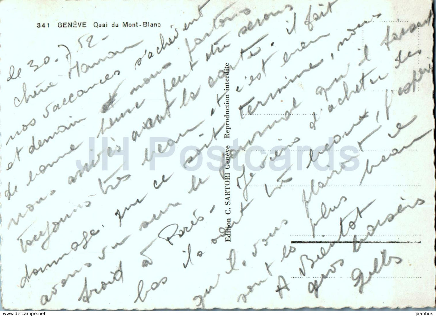 Geneva - Geneve - Quai du Mont Blanc - ship - 341 - old postcard - 1952 - Switzerland - used