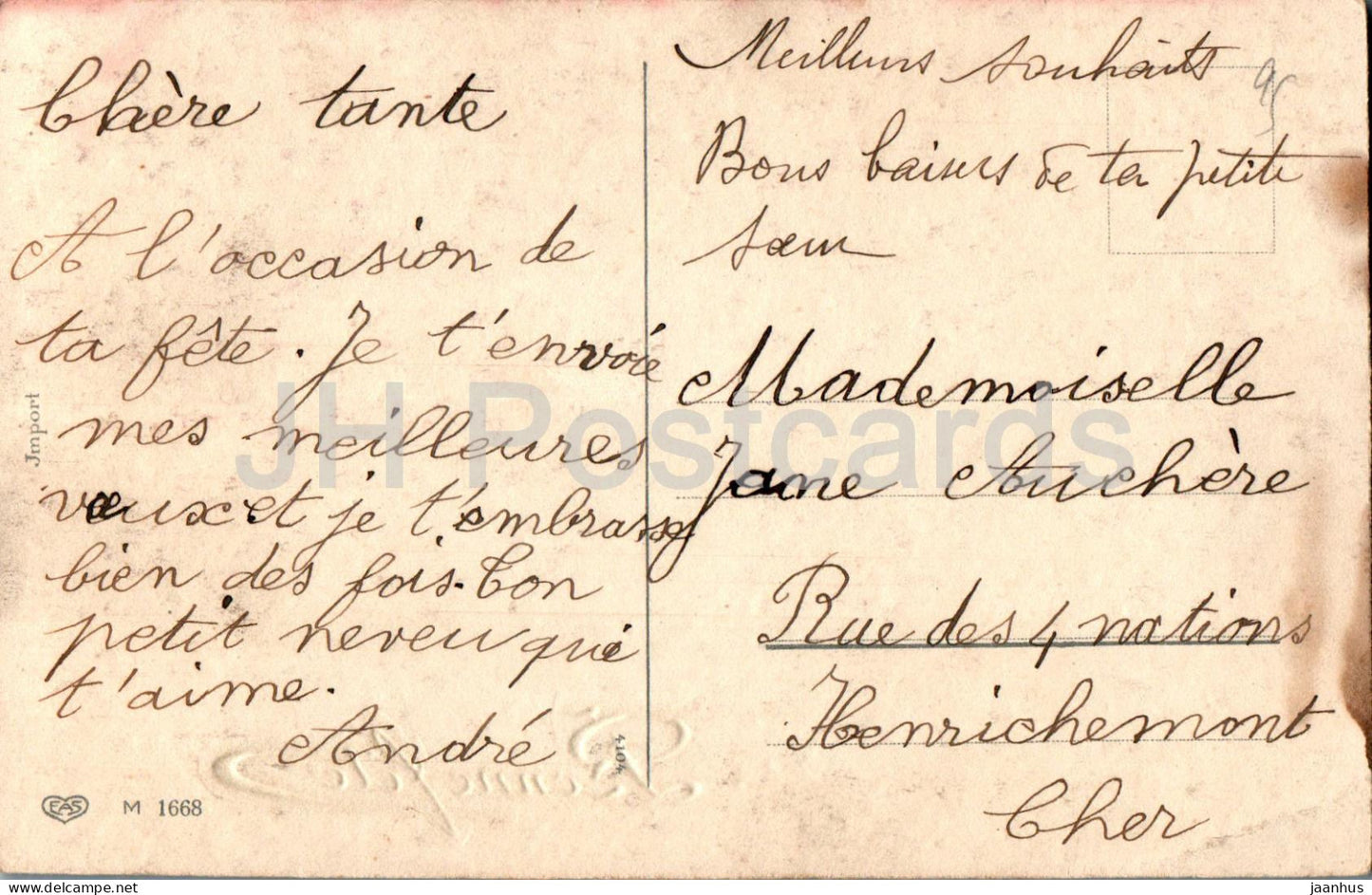 Holidays Greeting Card - Bonne Fete - flowers - M 1668 - old postcard - France - used