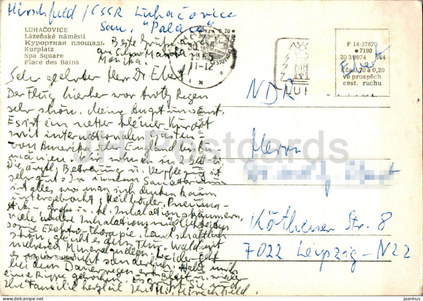 Luhacovice - Lazenske namesti - Spa square - 1965 - Czech Repubic - Czechoslovakia - used