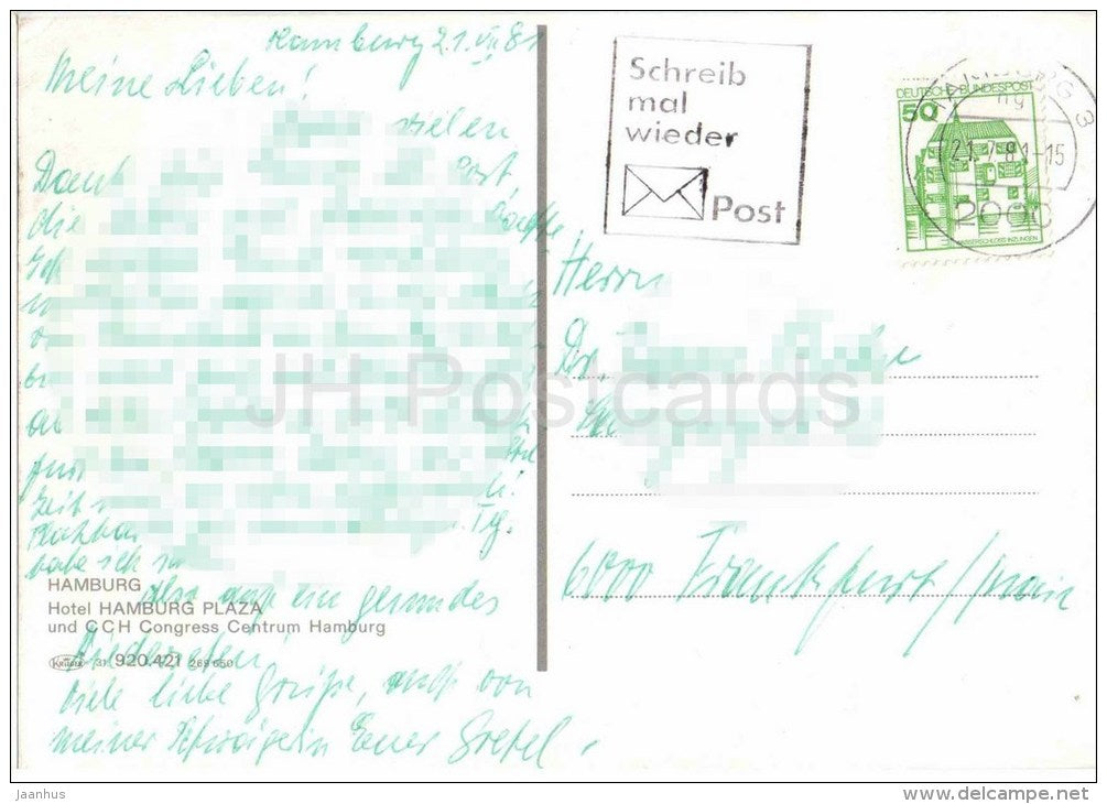 Hamburg - hotel Hamburg Plaza und CCH Congress Zentrum - 1981 gelaufen - JH Postcards