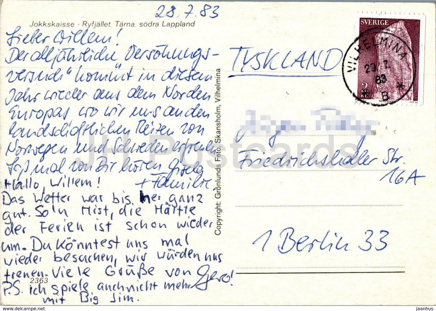 Jokkskaisse - Ryfjallet - Tarna sodra Lappland - 2363 - 1983 - Sweden - used