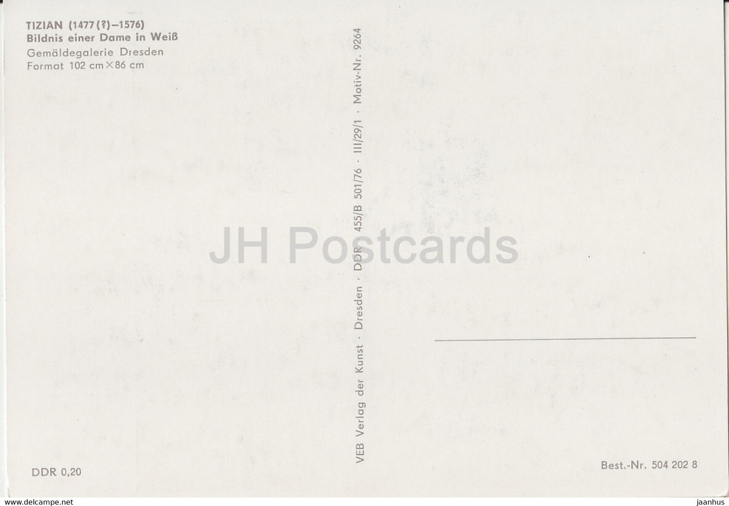 painting by Tizian Titian - Bildnis einer Dame in Weiss - Italian art - Germany DDR - unused