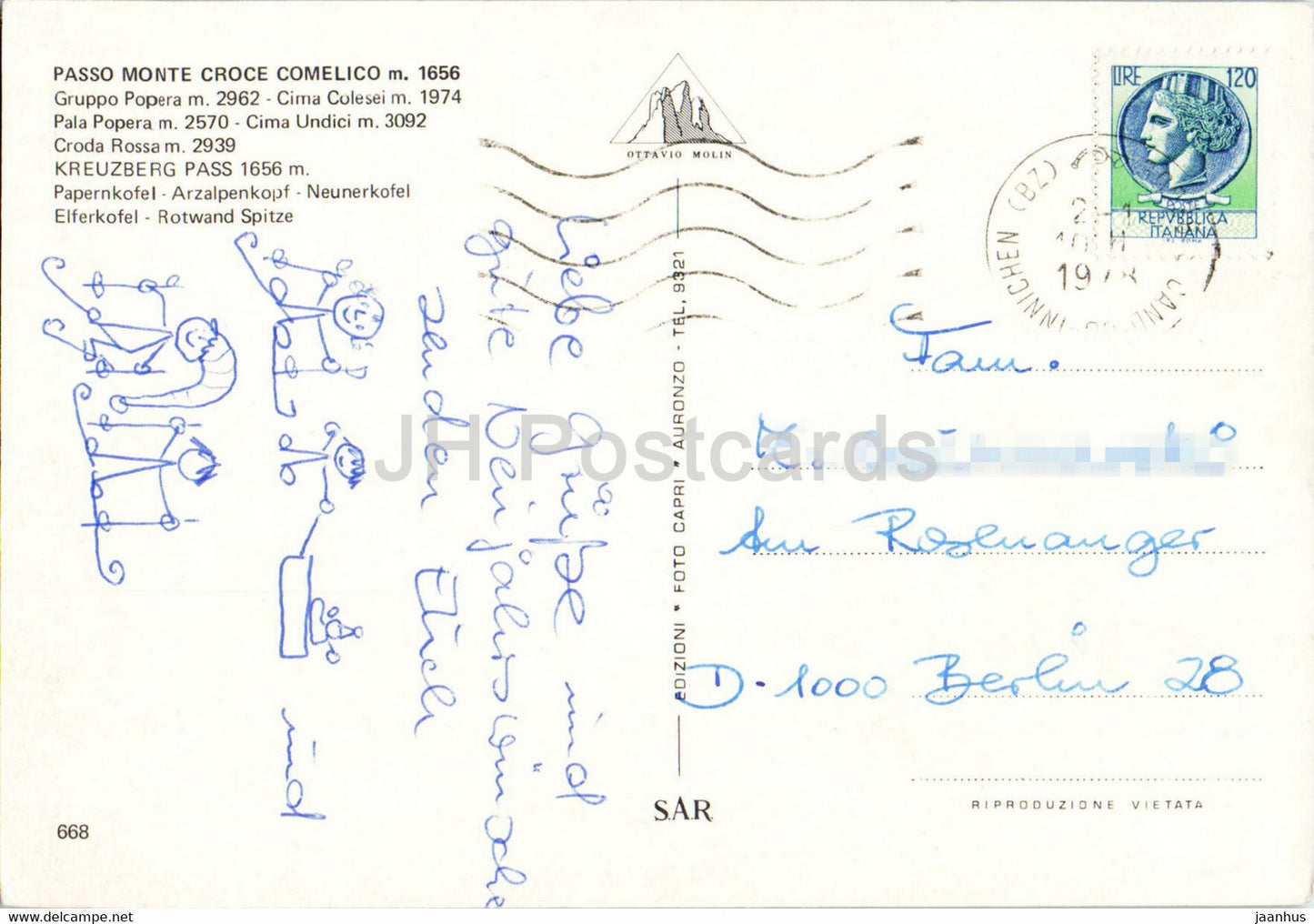 Passo Monte Croce Comelico - Gruppo Popera - Cima Colesei - Pala Popera - Cima Undici - 668 - 1978 - Italy - used