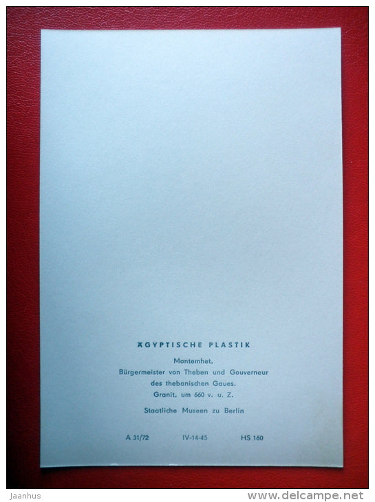 Priest Montemhet , 660 BC - Sculptures of Ancient Egypt - old postcard - Germany DDR - unused - JH Postcards