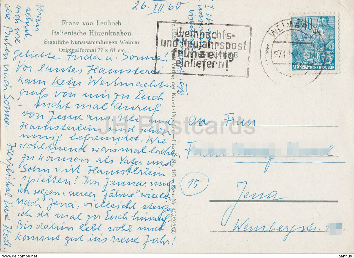 painting by Franz von Lenbach - Italienische Hirtenknaben - italian boys - German art - 1960 - Germany - used