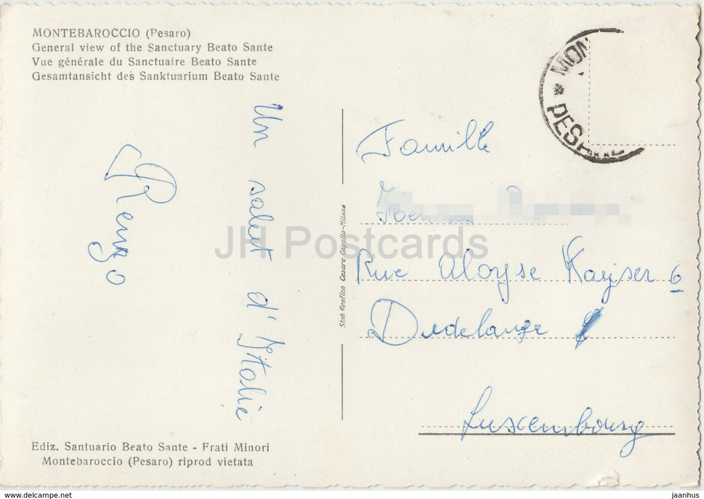 Montebaroccio - general view of the Sanctuary Beato Sante - Italy - old postcard - used