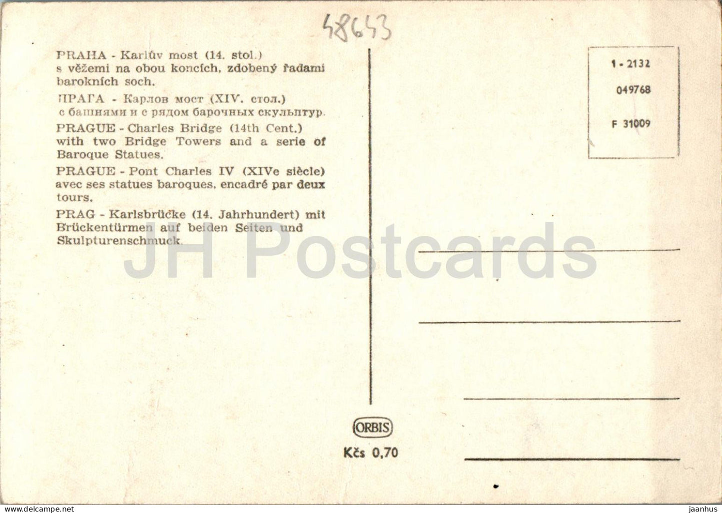 Praha - Prague - Karluv Most - Charles Bridge - 2132 - Czech Republic - Czechoslovakia - unused