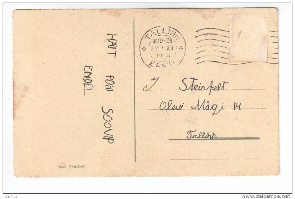 Christmas Greeting Card - town houses - 2842 - old postcard - circulated in Estonia 1938 Tallinn - used - JH Postcards