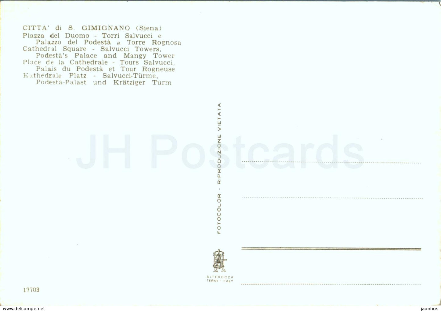 Citta si San Gimignano - Piazza del Duomo Torri Salvucci - Cathedral square - Salvucci Towers - 17703 - Italy - unused
