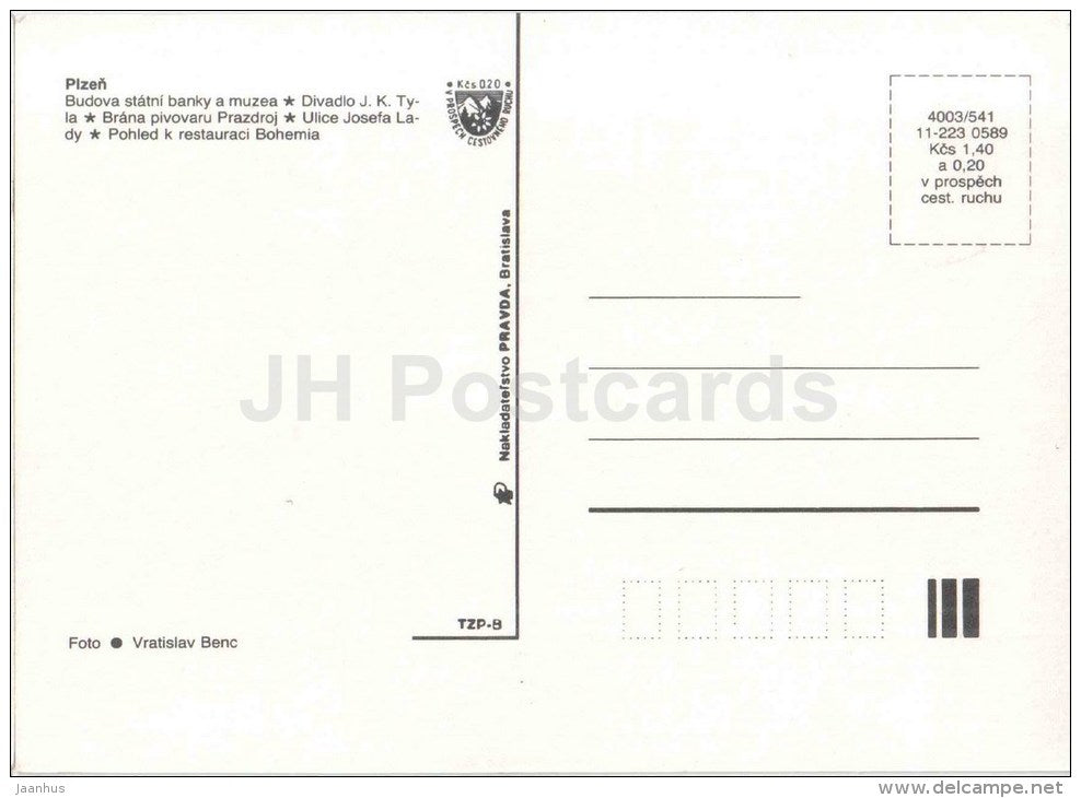 Plzen - Tyla theatre - brewery - Josef Lady street - restaurant Bohemia - Czechoslovakia - Czech - unused - JH Postcards