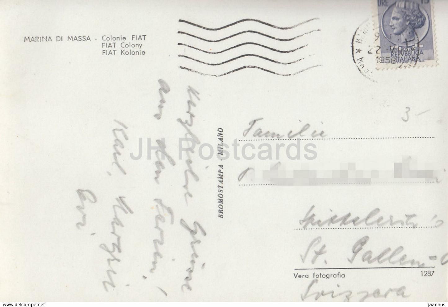 Marina di Massa - Colonia Fiat - notturno - Fiat Colony - carte postale ancienne - 1958 - Italie - utilisé