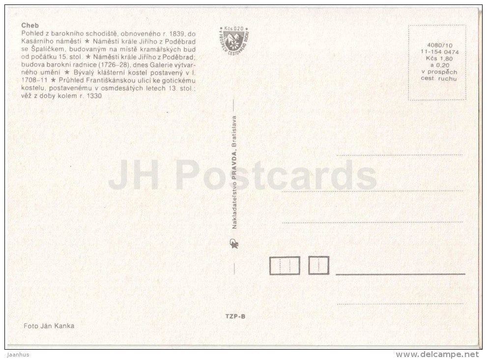 Cheb - king George square - town hall - former monastery church - Czechoslovakia - Czech - unused - JH Postcards