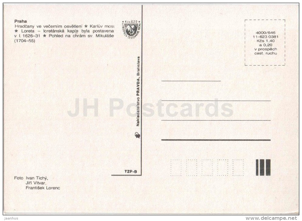 Hradcany - Charles Bridge - Loreta - St. Nicholas church - Praha - Prague - Czechoslovakia - Czech - unused - JH Postcards
