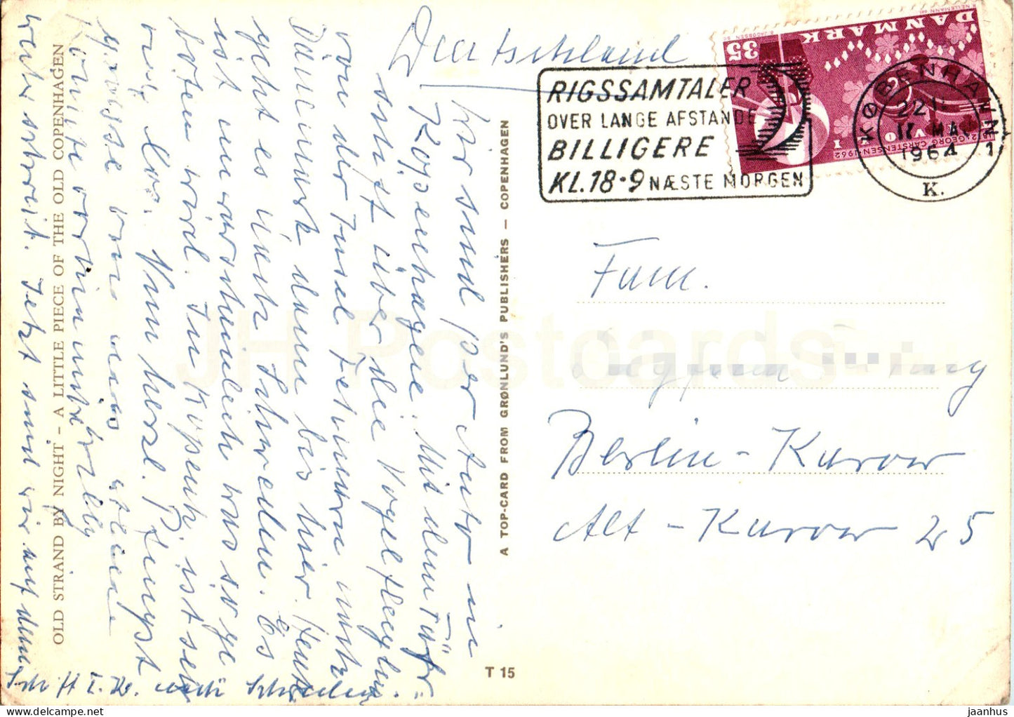 Copenhagen - Kobenhavn - Old Strand by Night - T 15 - 1964 - Denmark - used