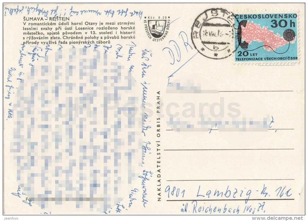 Rejstejn - Sumava - bus - town views - Czechoslovakia - Czech - used 1973 - JH Postcards