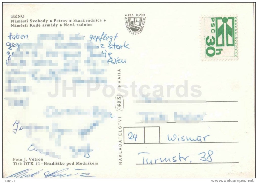 Brno - tram - Freedome square - Petrov - Old Town Hall - Red Army square - New Town Hall - Czechoslovakia - Czech - used - JH Postcards