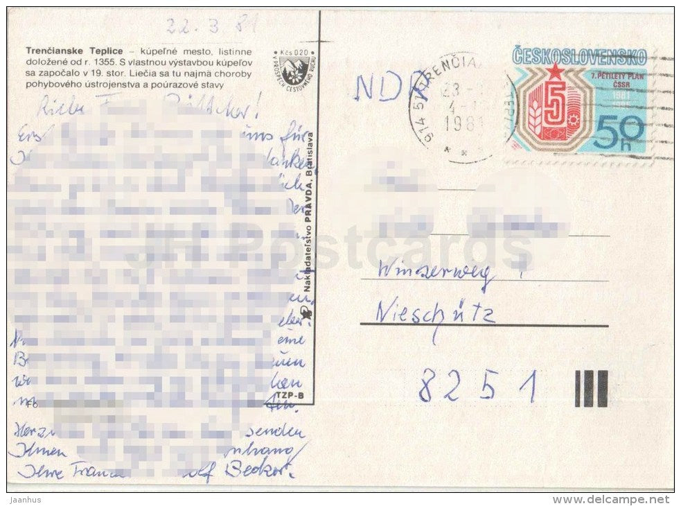 Trencianske Teplice - architecture - town views- spa - Czechoslovakia - Slovakia - used 1981 - JH Postcards