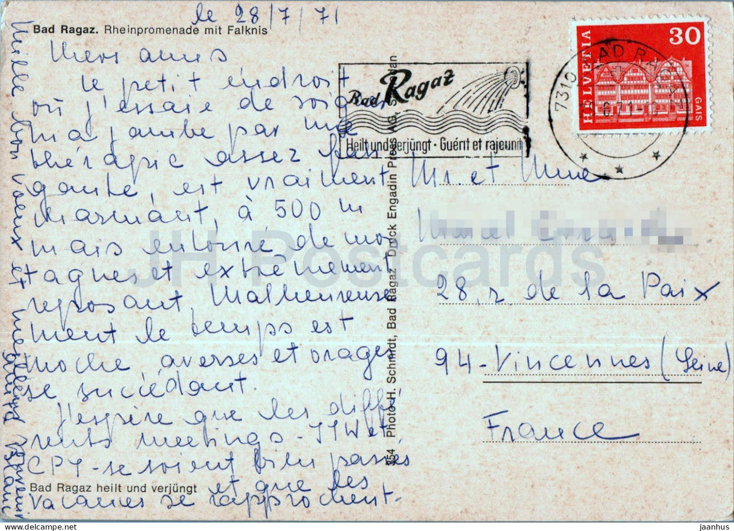 Bad Ragaz - Rheinpromenade mit Falknis - 1971 - Switzerland - used