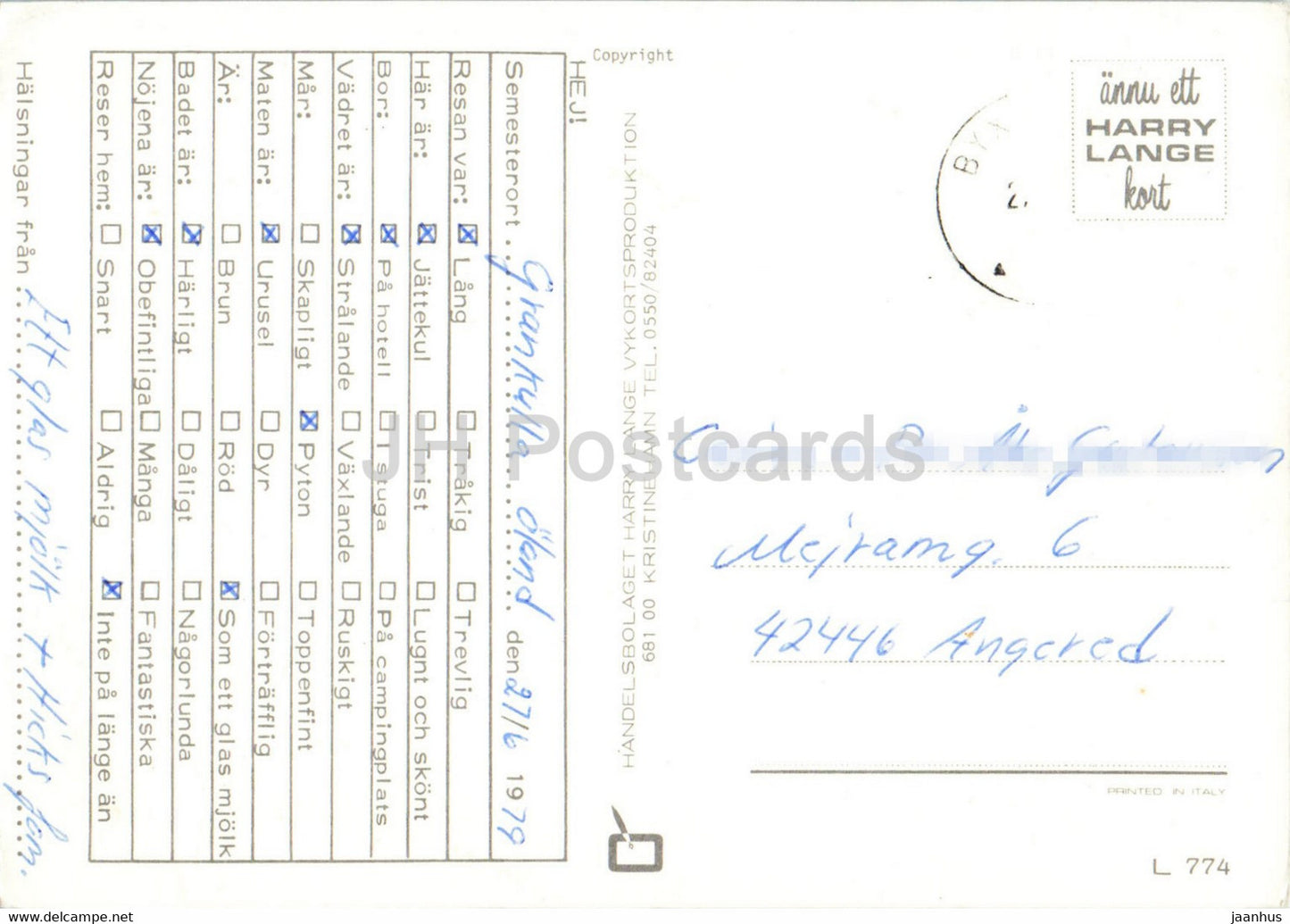 Latmanskort - plage - 1979 - Suède - utilisé