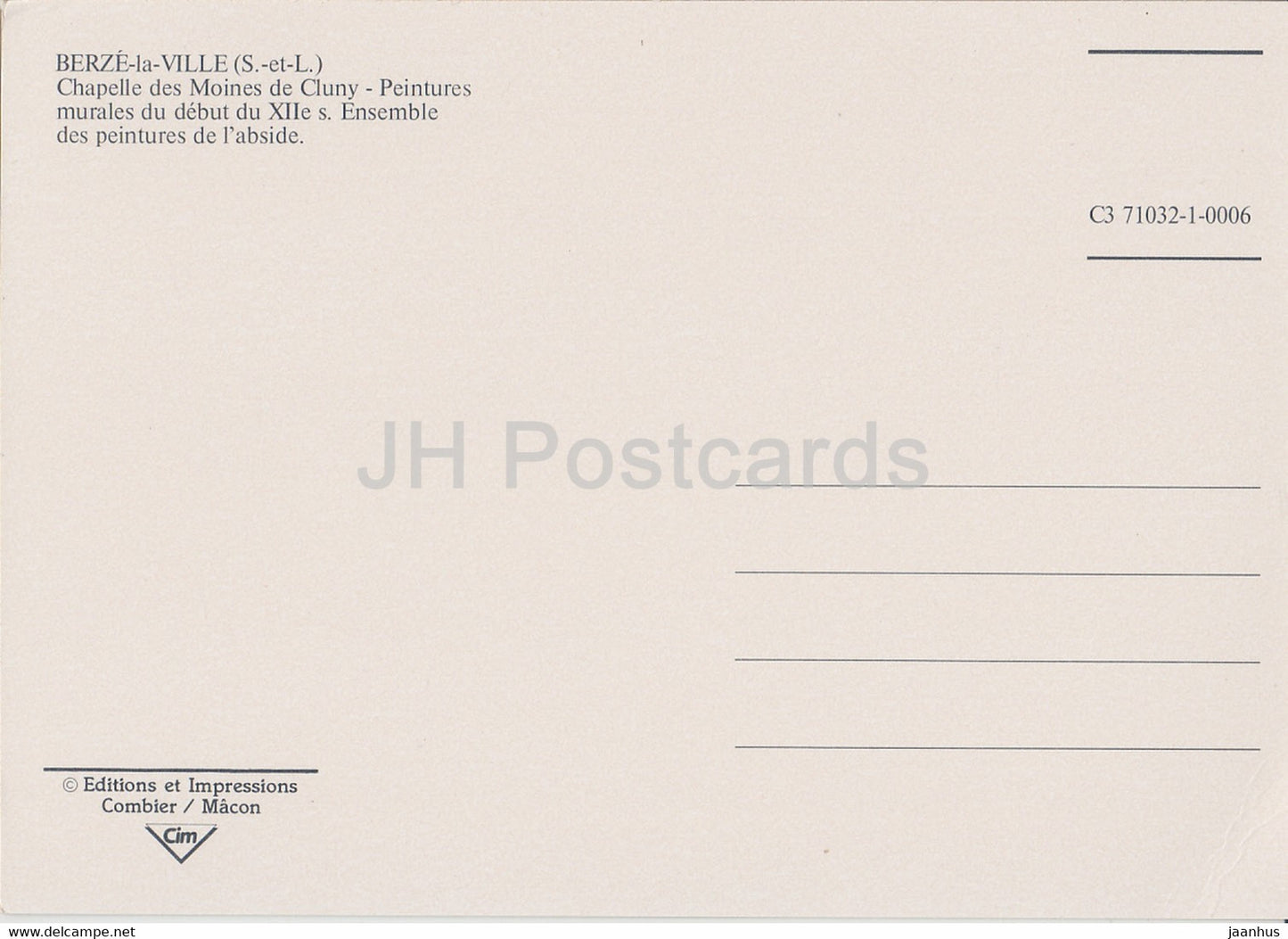 Berze la Ville - Chapelle des Moines de Cluny - Peintures Murales - Ensemble des Peintures de l'abside - Frankreich - unbenutzt