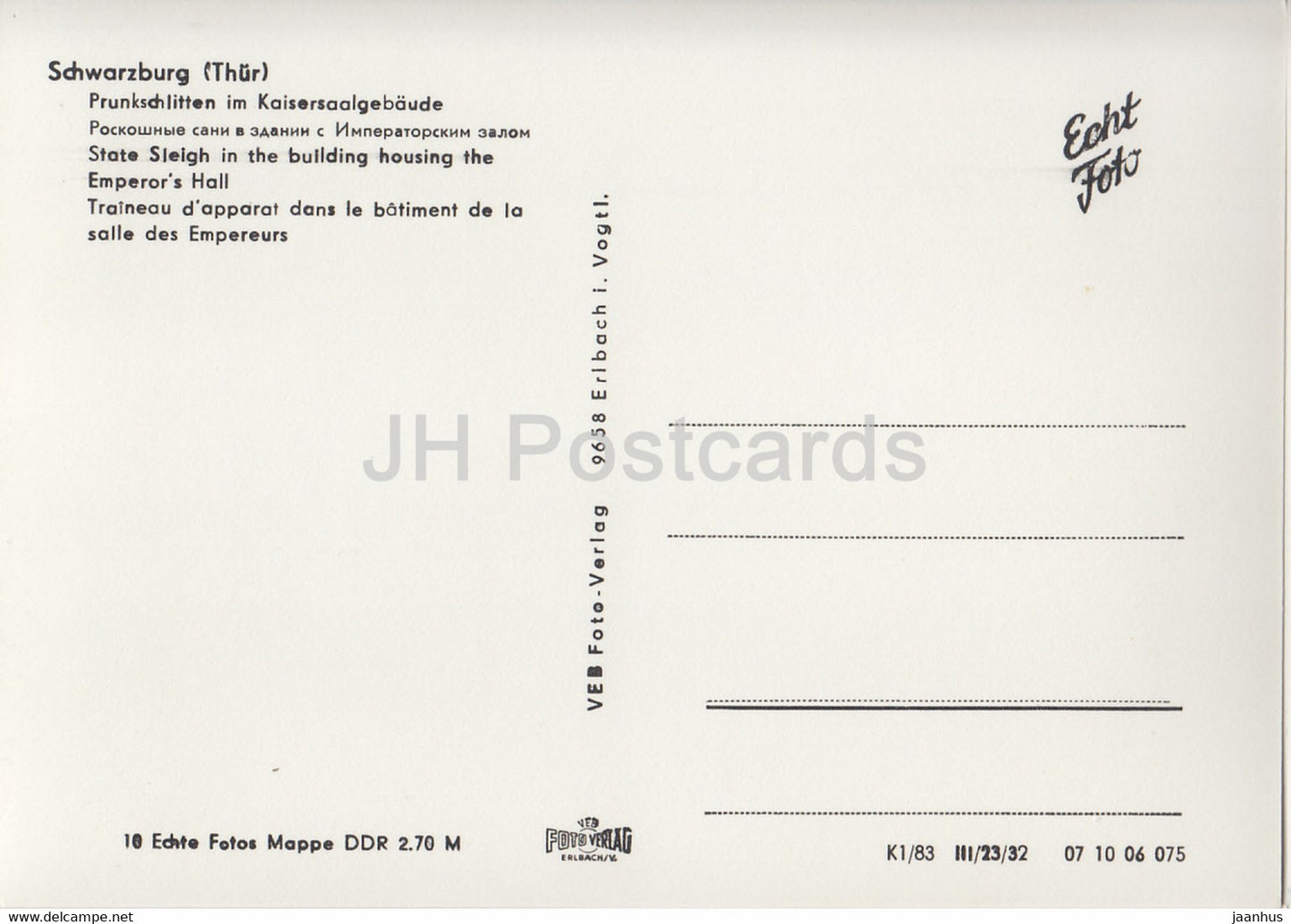 Schwarzburg - Prunkschlitten im Kaisersaalgebaude - sledge - Staatl. Museen Heidecksburg - DDR Germany - unused