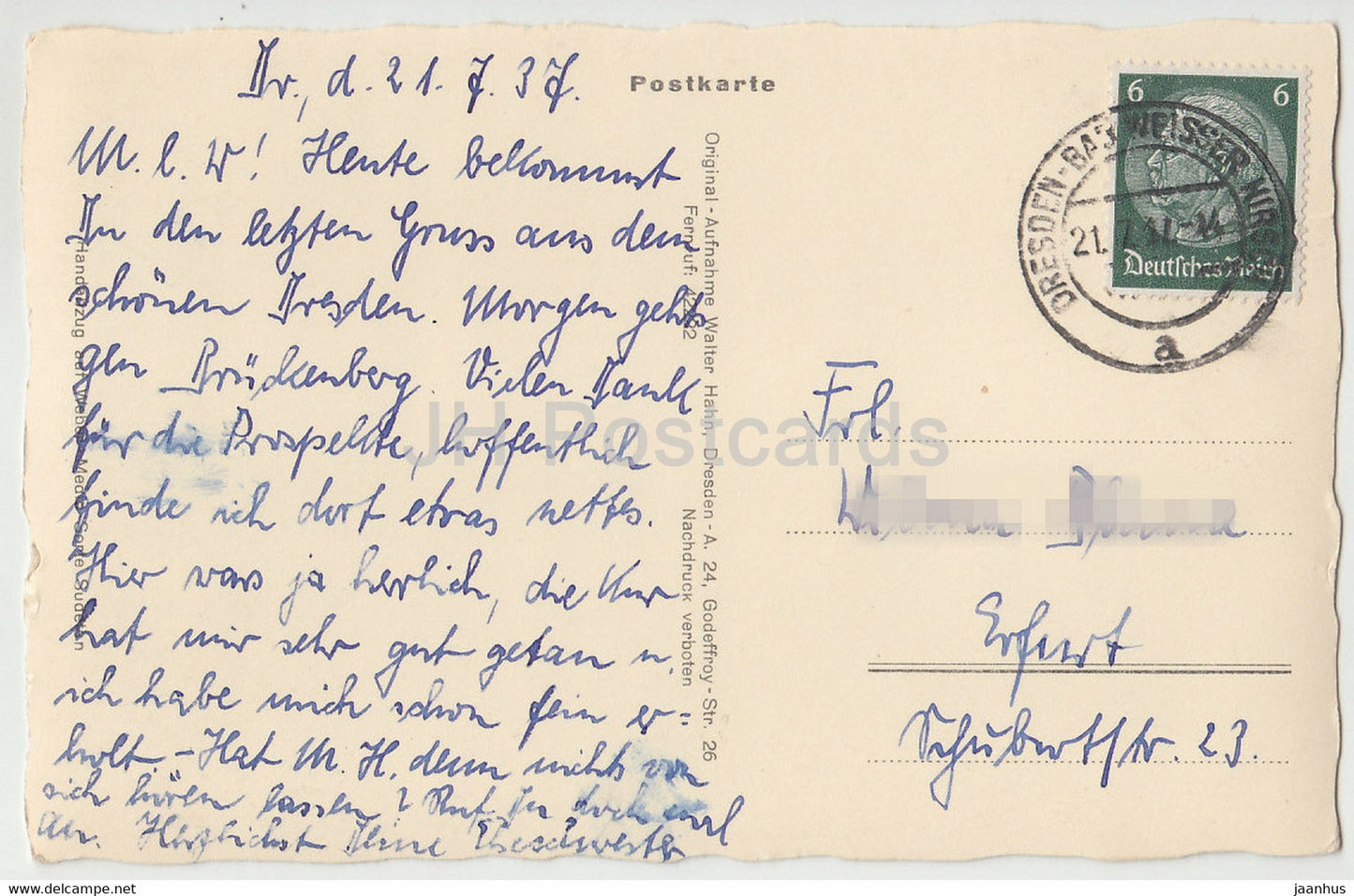 Dresden - Zwinger - Mauerpavillon - 7616 - alte Postkarte - 1937 - Deutschland - gebraucht