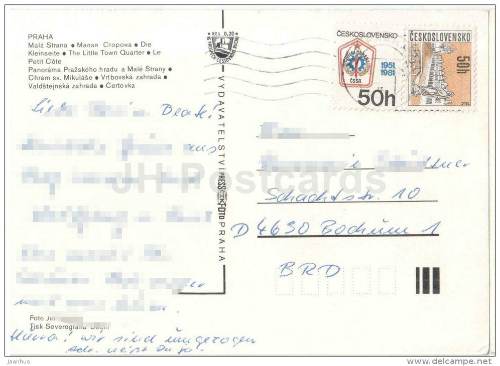 Mala Strana - The Little Town Quarter - St. Nicholas cathedral - Vrtba Praha - Prague - Czechoslovakia - Czech - used - JH Postcards