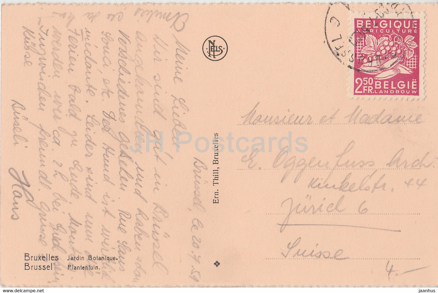 Brüssel - Brüssel - Jardin Botanique - Platentuin - Straßenbahn - alte Postkarte - 1951 - Belgien - gebraucht