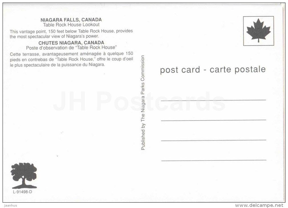 Table Rock House Lookout - waterfall - Niagara Falls - Canada - unused - JH Postcards