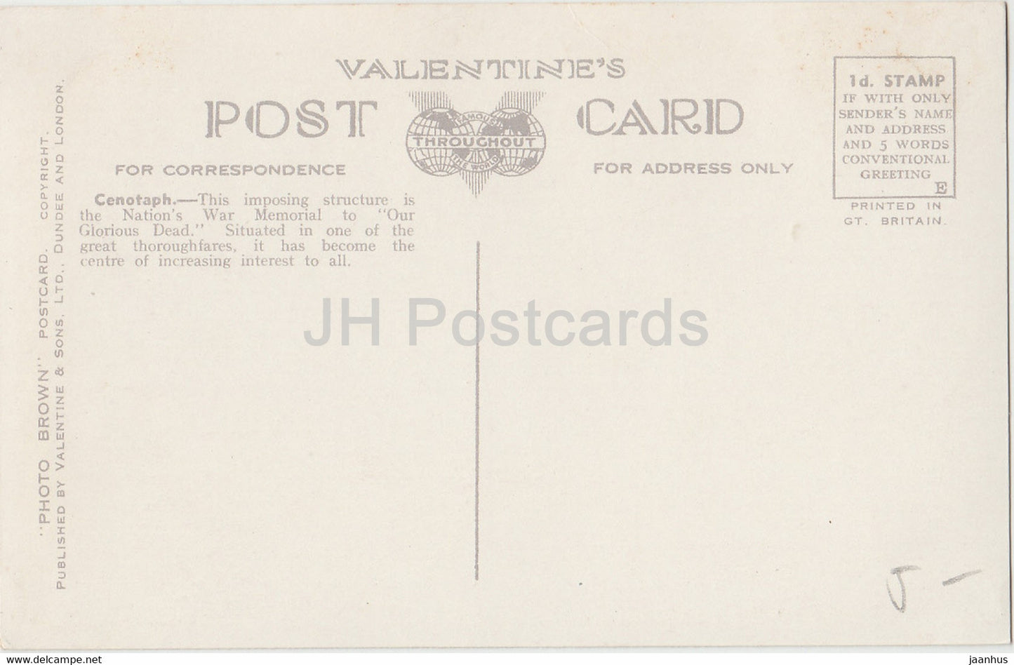 London – Cenotaph And White Hall – Valentine – Bus – Auto – alte Postkarte – England – Vereinigtes Königreich – unbenutzt