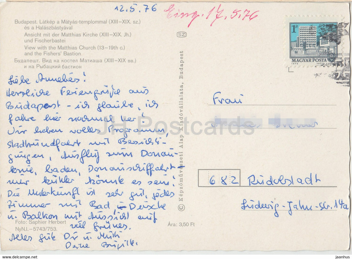 Budapest - Matthias Church - Fishers Bastion - 1976 - Hungary - used
