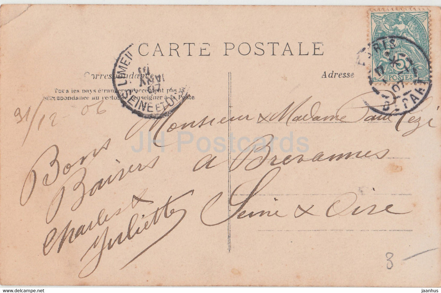 Neujahrsgrußkarte - J'apporte la Joie et l'Esperance - Mädchen - alte Postkarte - 1907 - Frankreich - gebraucht