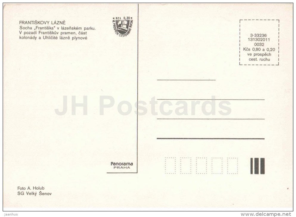 Frantiskovy Lazne - spa - Frantiska statue - spa park - colonnade - Czechoslovakia - Czech - unused - JH Postcards