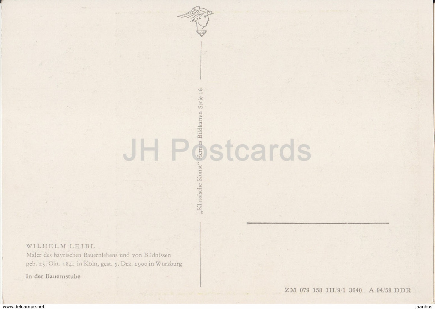 painting by Wilhelm Leibl - In der Bauernstube - Man and Woman - folk costumes - German art - Germany DDR - unused