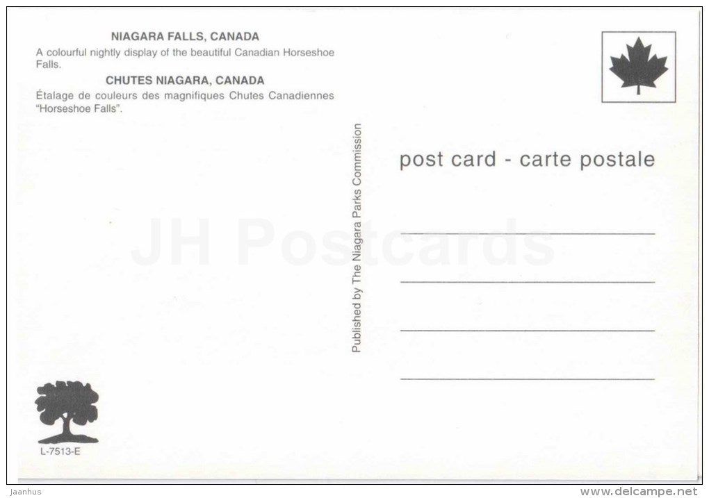 Canadian Horseshoe Falls - waterfall - Niagara Falls - Canada - unused - JH Postcards