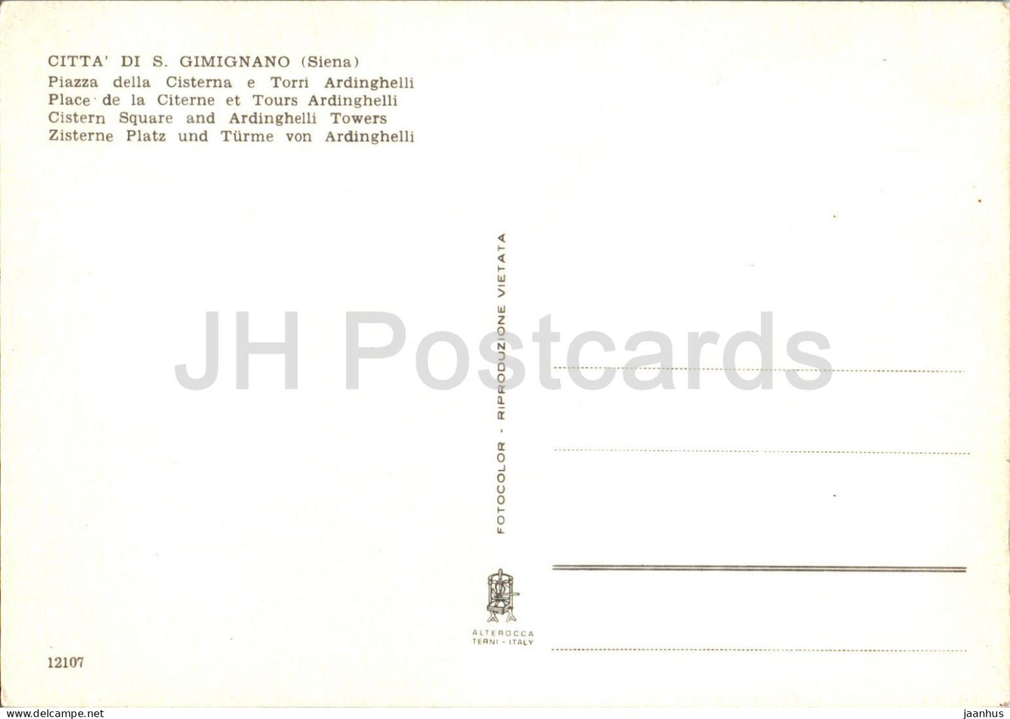 Citta si San Gimignano - Piazza della Cisterna e Torri Ardinghelli - Cistern Square - tower - 12107 - Italy - unused