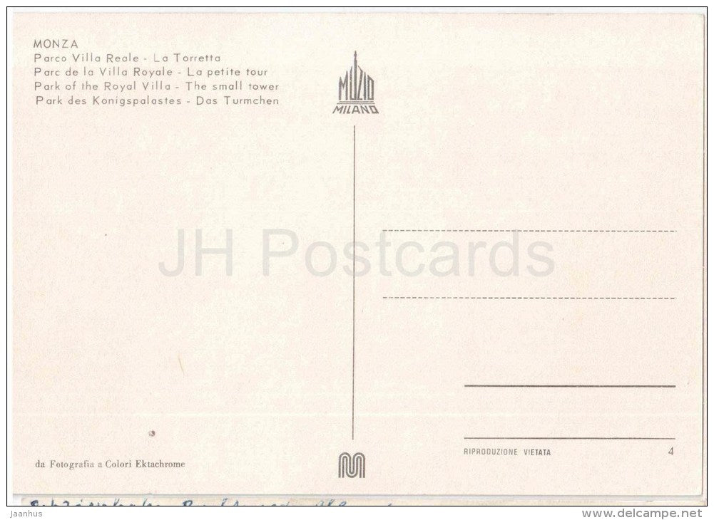 Parco Villa Reale , La Torretta - Royal Villa Park , The Small Tower - Monza - Lombardia - 4 - Italia - Italy - unused - JH Postcards
