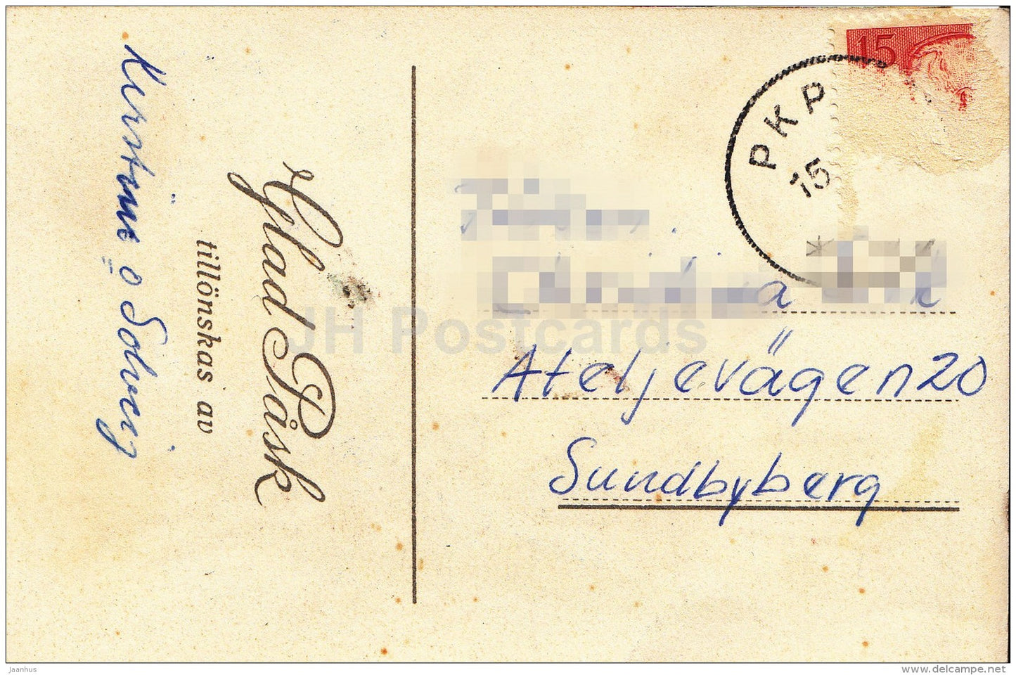 mini Easter Greeting Card - chicken - eggs - narcissus - illustration by D. Ramstedt - Sweden - used - JH Postcards