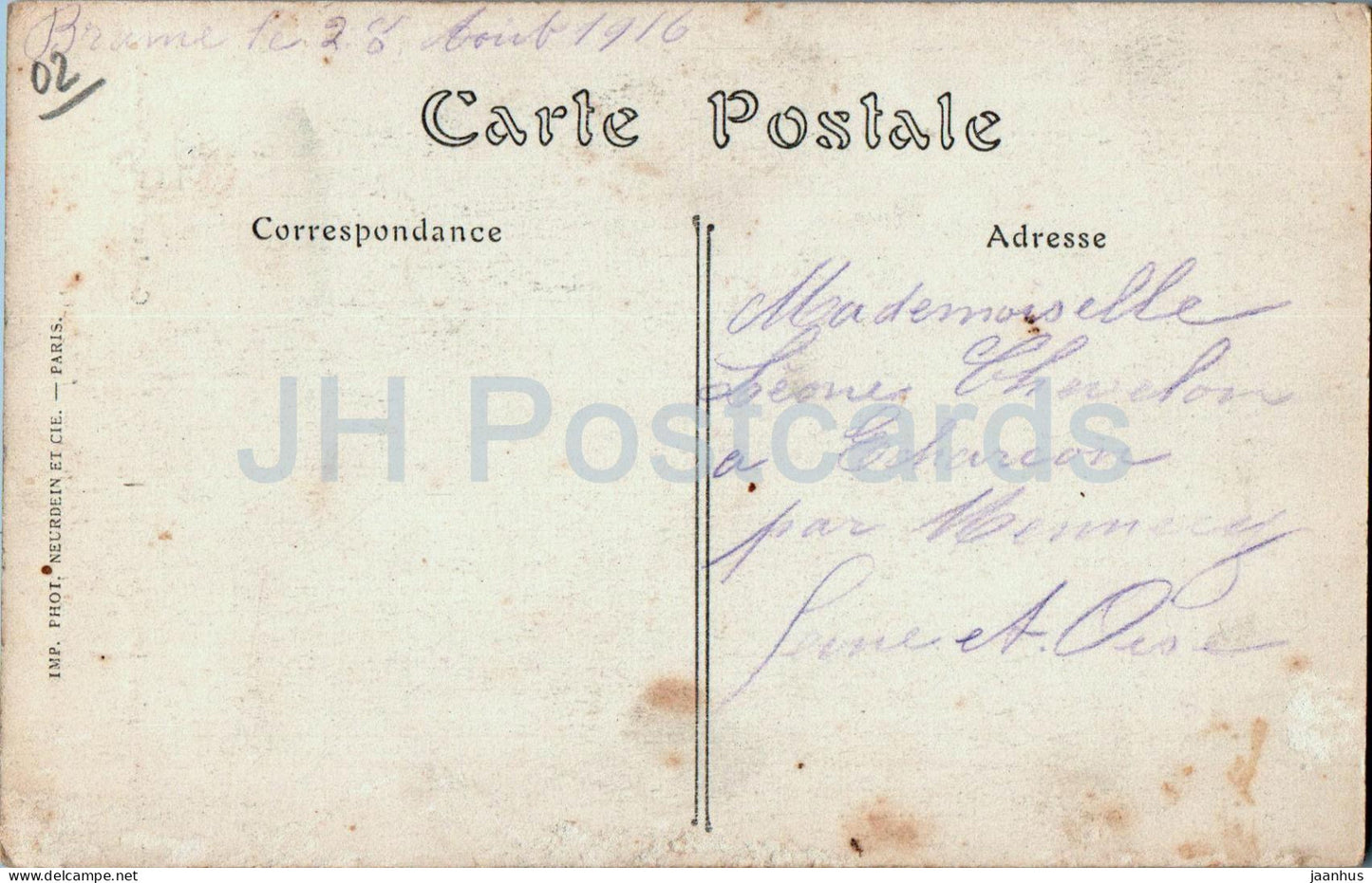 Braine - L'Eglise - église - carte postale ancienne - 1916 - France - occasion