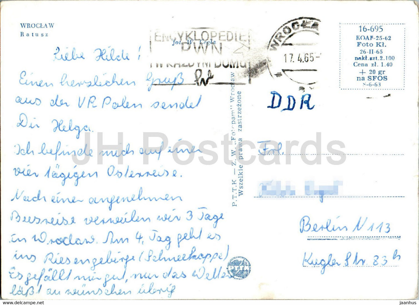 Wroclaw - Ratusz - Hôtel de ville - 1965 - Pologne - d'occasion