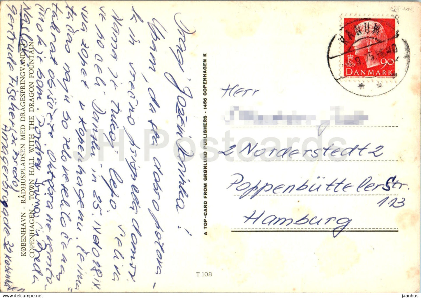 Copenhague - Kobenhavn - Radhuspladsen med Dragespringvandet - Hôtel de ville - Fontaine du Dragon T 108 - 1975 - Danemark - occasion