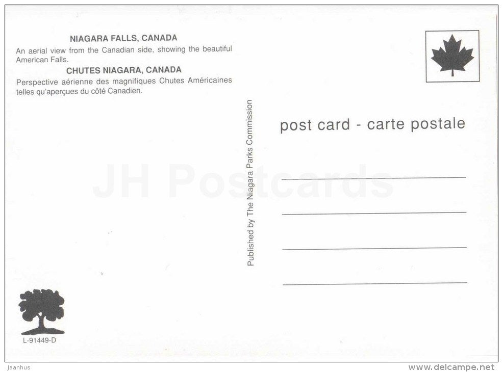 an aerial view from Canadian side - waterfall - Niagara Falls - Canada - unused - JH Postcards