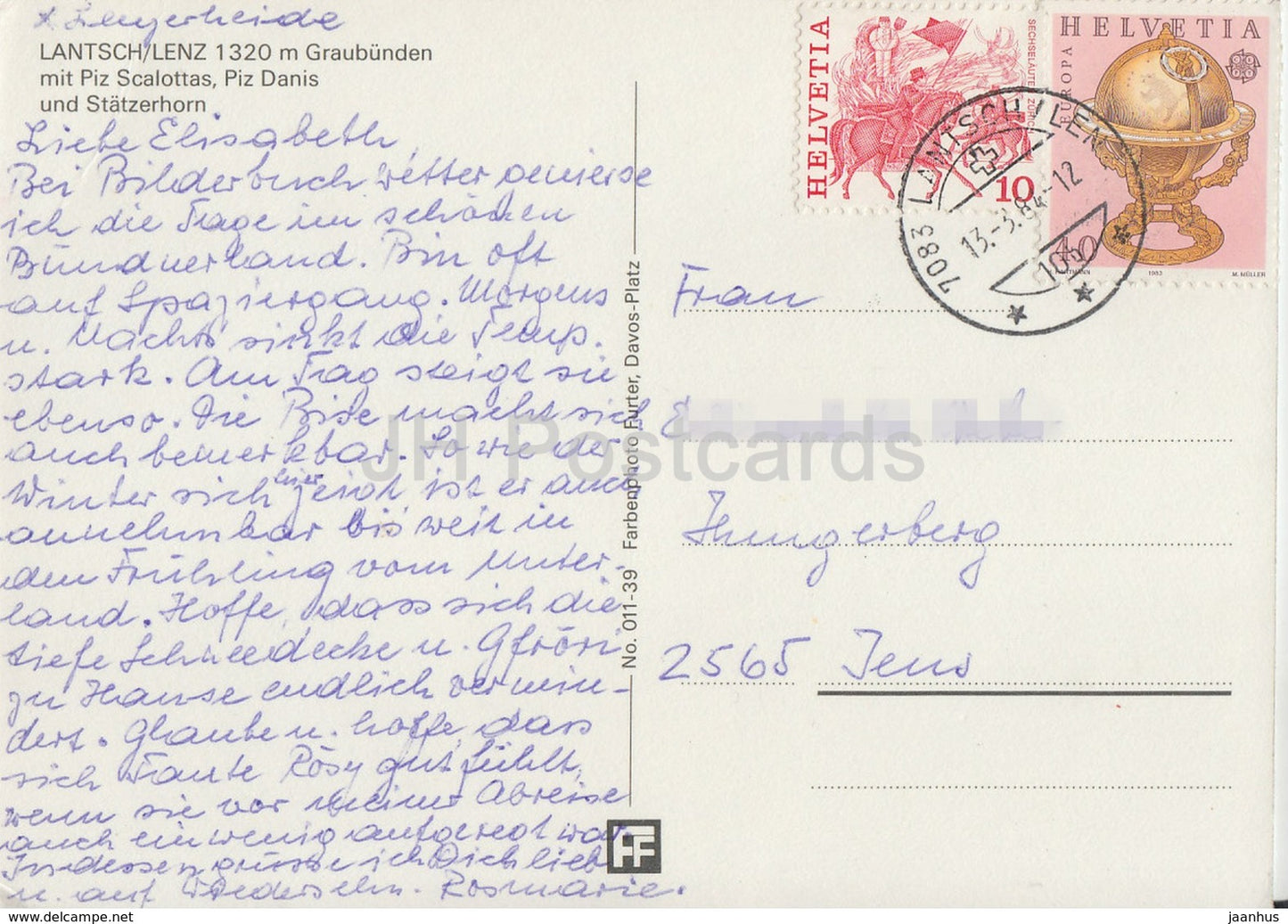 Lantsch - Lenz 1320 m - Piz Scalottas - Piz Danis und Statzenhorn- 1984 - Switzerland - used